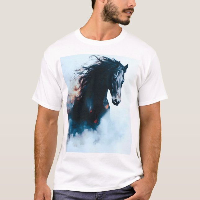 Camiseta  Racing Black Horse Portrait Minimalist (Frente)