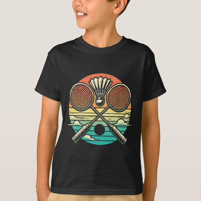 Camiseta Racket do Shuttle do Badminton Retro (Frente)
