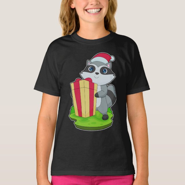 Camiseta Racoon Christmas Santa hat (Frente)