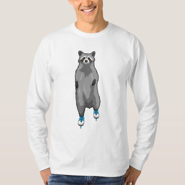 Camiseta Racoon com gelo patinando com skates de gelo (Frente)