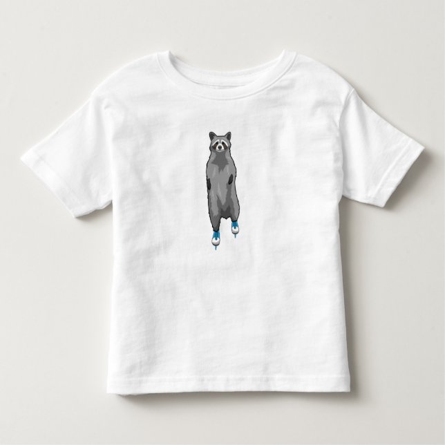 Camiseta Racoon com gelo patinando com skates de gelo (Frente)