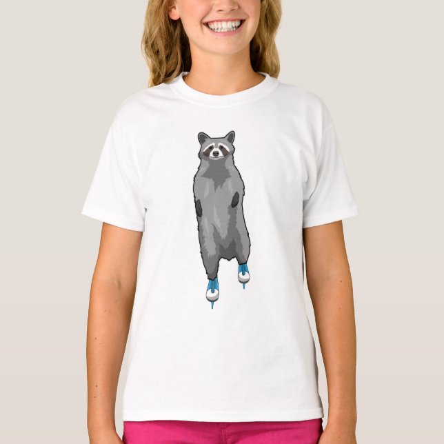 Camiseta Racoon com gelo patinando com skates de gelo (Frente)