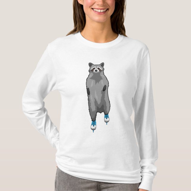 Camiseta Racoon com gelo patinando com skates de gelo (Frente)