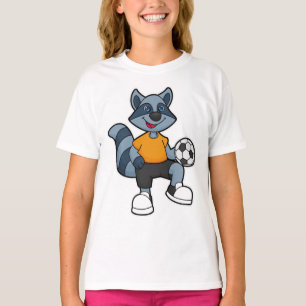 Camiseta Racoon como jogador de futebol com bola de futebol