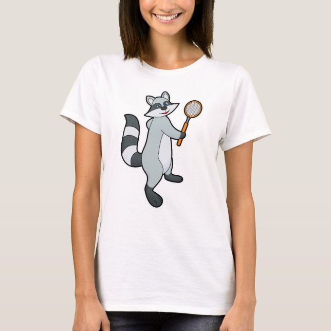 Camiseta Racoon como jogador de Tênis com raquete Tênis (Frente)