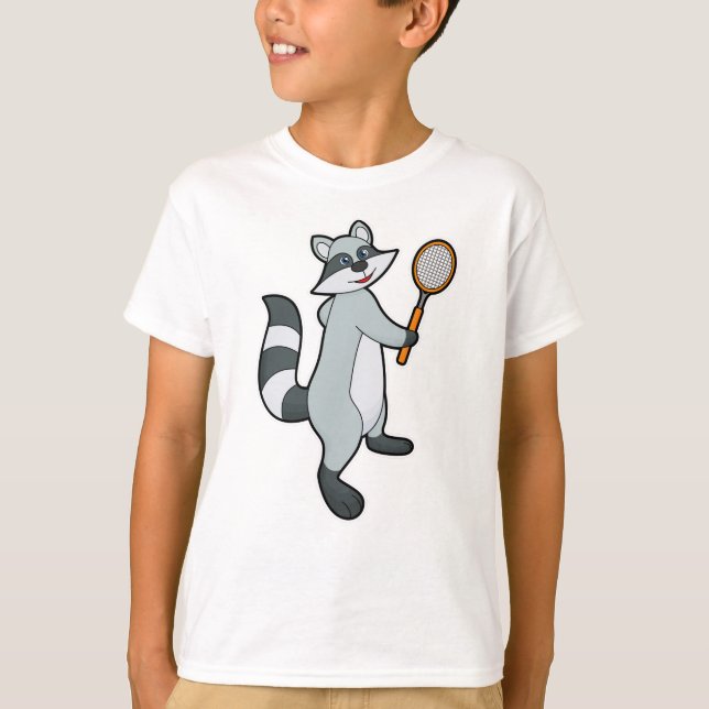 Camiseta Racoon como jogador de Tênis com raquete Tênis (Frente)