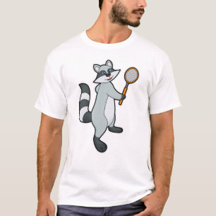 Camiseta Racoon como jogador de Tênis com raquete Tênis