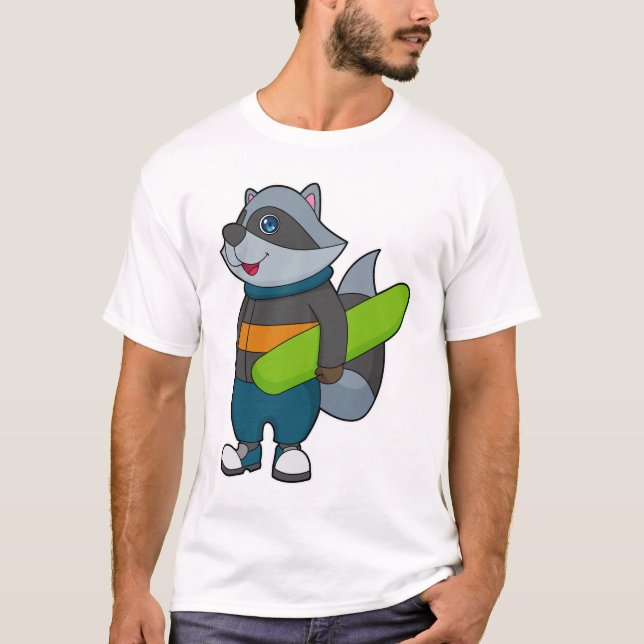 Camiseta Racoon como Snowboarder com Snowboard (Frente)