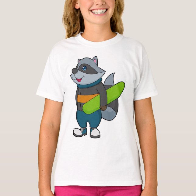 Camiseta Racoon como Snowboarder com Snowboard (Frente)