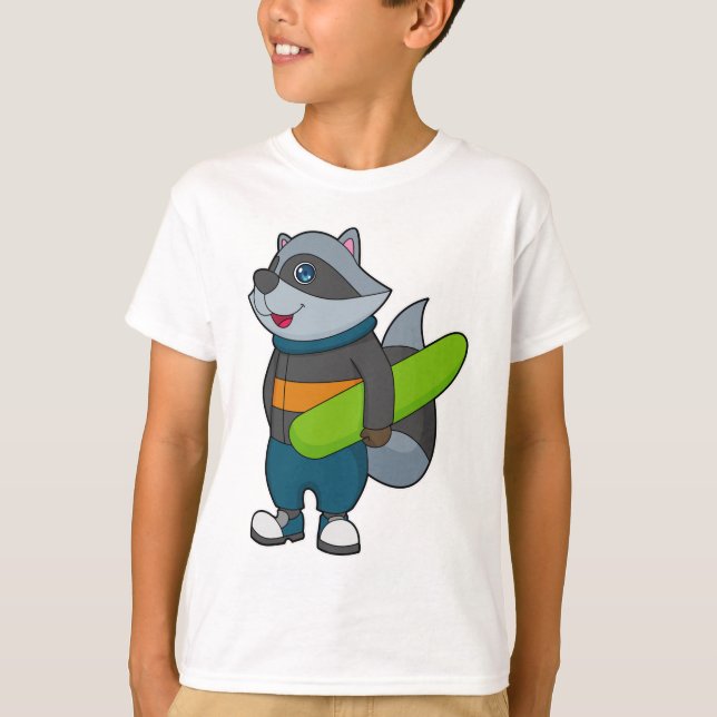 Camiseta Racoon como Snowboarder com Snowboard (Frente)