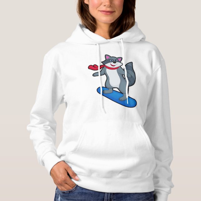 Camiseta Racoon como Snowboarder com Snowboard e Scarf (Frente)