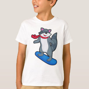Camiseta Racoon como Snowboarder com Snowboard e Scarf