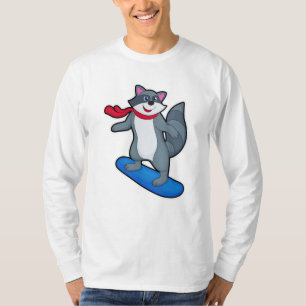 Camiseta Racoon como Snowboarder com Snowboard e Scarf