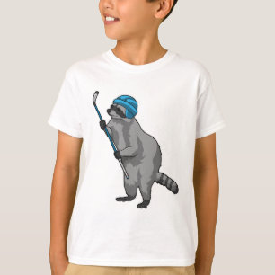 Camiseta Racoon no hóquei no gelo com bastão de hóquei no g