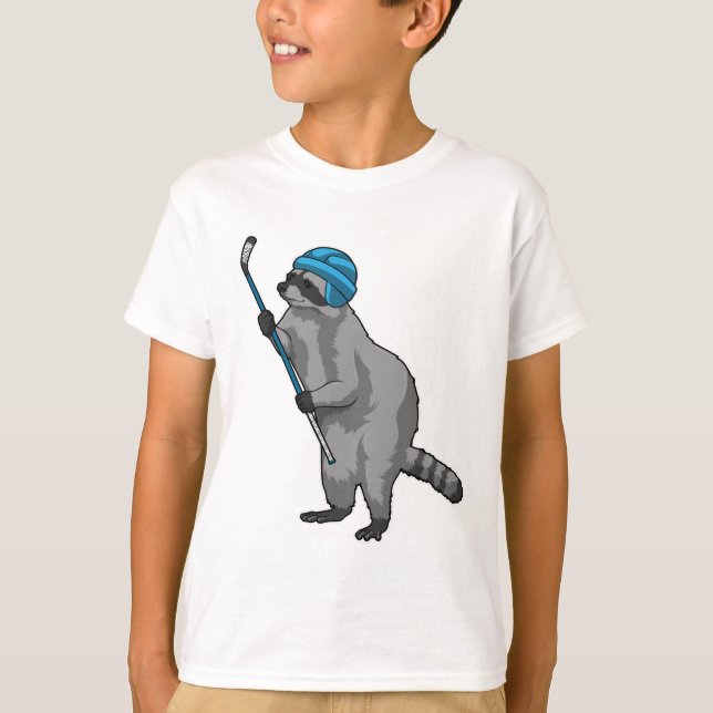 Camiseta Racoon no hóquei no gelo com bastão de hóquei no g (Frente)