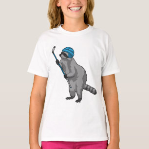 Camiseta Racoon no hóquei no gelo com bastão de hóquei no g