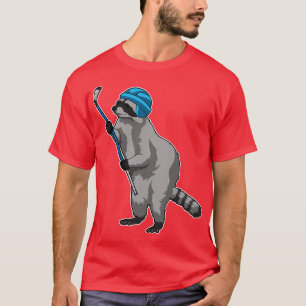 Camiseta Racoon no hóquei no gelo com bastão de hóquei no g
