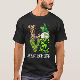 Camiseta Rad Tech Love Dia de São Patrício Gnomo Lepard Wom