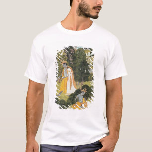 Camiseta Radha e Krishna que andam em um bosque