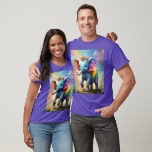 Camiseta Radiante Maravilha: O Bebê Arco-Íris Elefante Unic