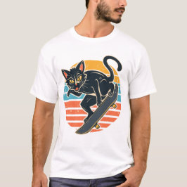 Camiseta Radical Skater Black Cat Catching Air Retro Sunset