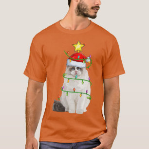 Camiseta Ragdoll Cat Lighting Árvore Xmas Correspondente a