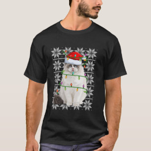 Camiseta Ragdoll Cat Luzes de Natal Reindeer Santa Hat Ug
