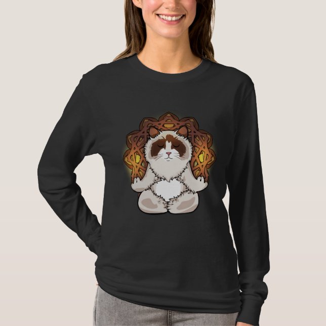 Camiseta Ragdoll Cat Meditação Mulheres Presentes Relaxa Yo (Frente)