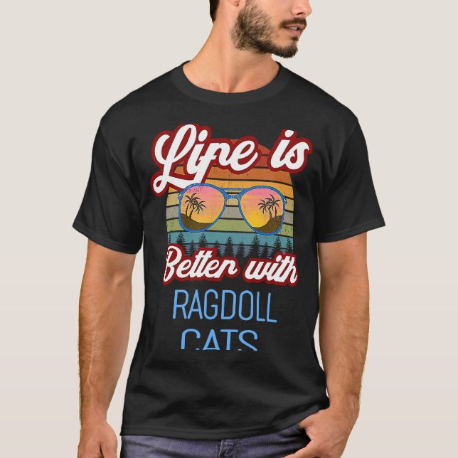 Camiseta Ragdoll Pôr do Sol Retro Com Gatos Ragdoll (Frente)