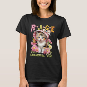 Camiseta Rage consome Gato Pequeno Gatinho Grande Flor Bu