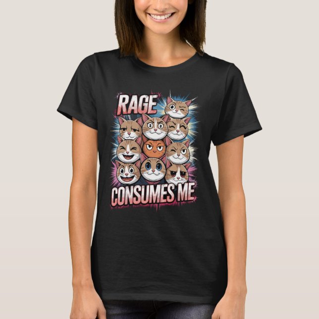 Camiseta Rage consome-me - Engraçado Presente de Gato Irrit (Frente)