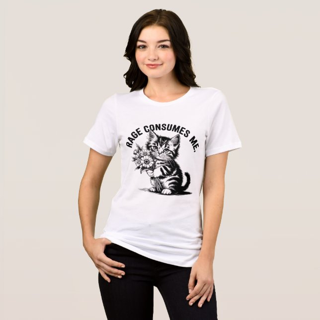 Camiseta Rage Consumes Me – Cute but Chaotic Cat (Frente Completa)