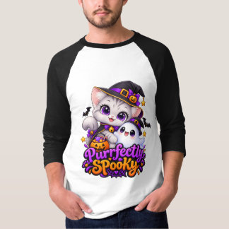 Camiseta Raglan de Gato de Halloween Perfeitamente