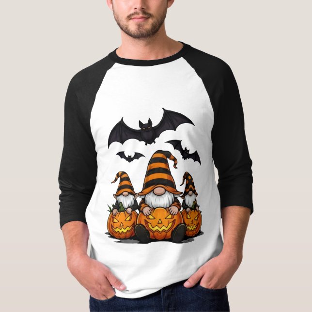 Camiseta Raglan de Manga 3/4 Gnome de Halloween (Frente)