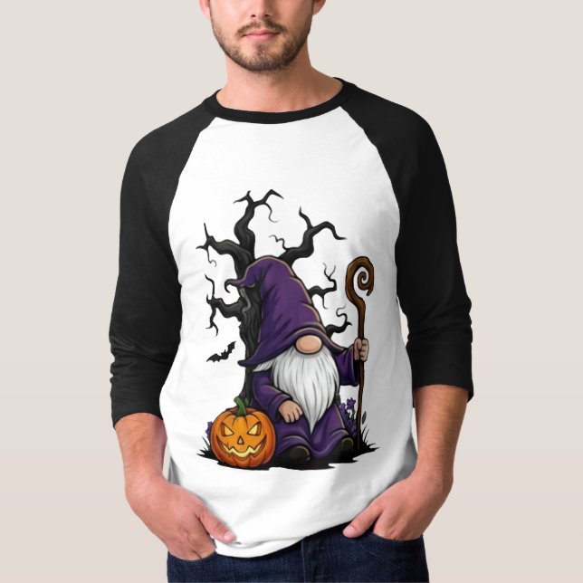 Camiseta Raglan de Manga 3/4 Gnome de Halloween (Frente)