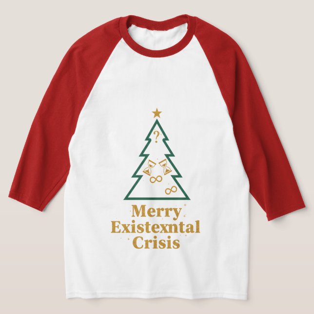 Camiseta Raglan de Natal com Crise Existencial Eng (Postura )