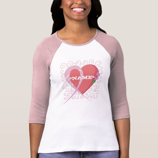 Camiseta Raglan personalizado coração do cancro da mama (Frente)