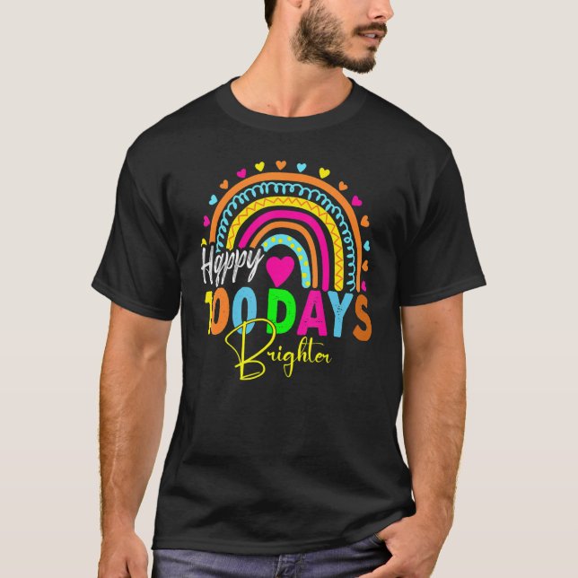 Camiseta Rainbow 100 Days Brighter Teacher Student 100 Days (Frente)