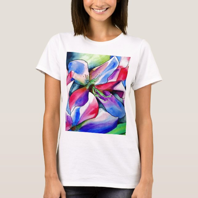 Camiseta Rainbow Azalea flor original de aquarela (Frente)