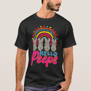 Camiseta Rainbow Bunnies Olá Páscoa Felz pascoa Leopard