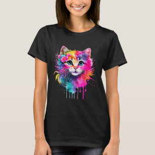Camiseta Rainbow Cat A Watercolor Paint Flores Coloridos Cu