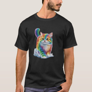 Camiseta Rainbow Cat Realístico Watercolor Cuja Tinta De Ga