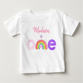 Camiseta Rainbow Cloud Hearts Pink Dourado Primeiro Anivers