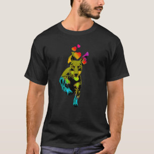 Camiseta Rainbow Color Dachshund Dog com Corações Coloridos