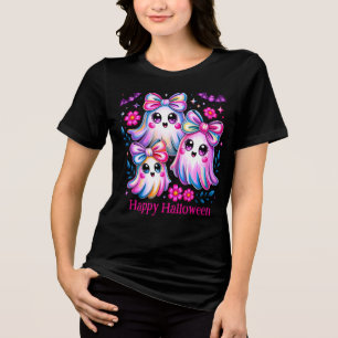 Camiseta Rainbow Coquette Ghosts Hot Pink Feliz Halloween