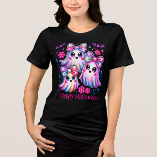 Camiseta Rainbow Coquette Ghosts Hot Pink Feliz Halloween