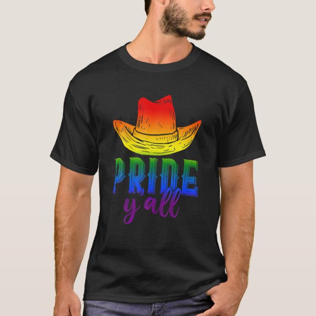Camiseta Rainbow Cowboy Hat LGBT Orgulho gay Flag Rodeo Cow (Frente)