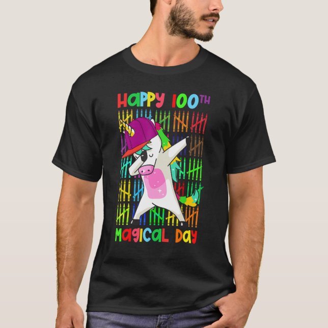 Camiseta Rainbow Dabbing Unicorn 100 Days Happy 100th Magic (Frente)