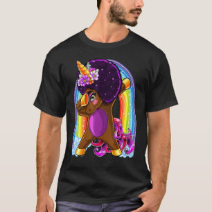 Camiseta Rainbow Dabbing Unicorn afro natural africano
