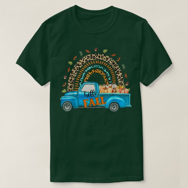Camiseta Rainbow Fall Y Pumpkin Truck Árvore de outono (Frente do Design)